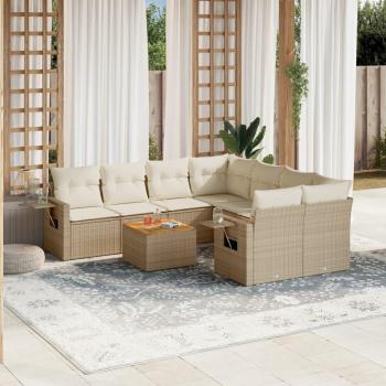 Divano da Giardino 9 pz con Cuscini Beige in Polyrattan