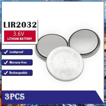 3PCS LIR2032 3.6V Rechargeable Lithium Batteries for Watches