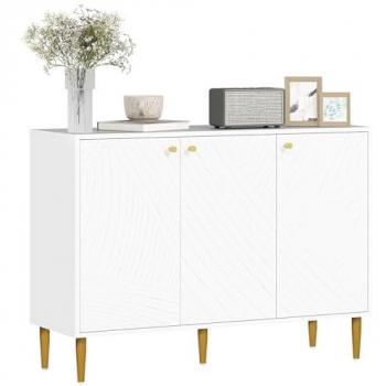 Three-Panel White Sideboard Cabinet with Five Sturdy Legs