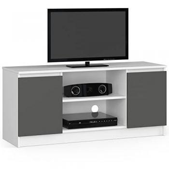 AKORD Fernsehkommode | 120 cm | 2 Türen | H55 x B120 x T40 cm | Gewicht 30 kg | Farbe: Weiß/Graphitgrau