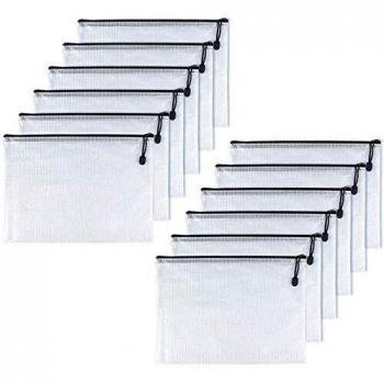 Pack de 12 Chemises Portefeuilles Pochette en PVC Zip, Dossier Folder Holder Bag Noir B6