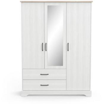 Armario blanco cottage con 3 puertas, 2 cajones y espejo