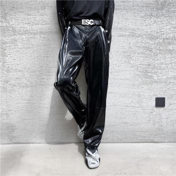 IEFB 2022 Spring Trendy Loose Fit PU Leather Pants for Men