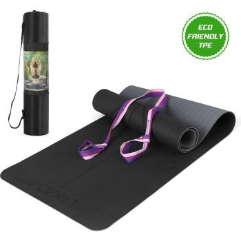 TPE Eco-Friendly Yoga Mat 183x61x0.6cm with Non-Slip Design and Carrying Strap