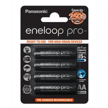 Panasonic eneloop pro, Ready-to-Use Ni-MH Akku, AA Mignon, 4er Pack, min. 2500 mAh, 500 Ladezyklen, mit extrastarker Leistung und geringer Selbstentladung