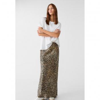 Stradivarius Beiger Satin-Midirock XL