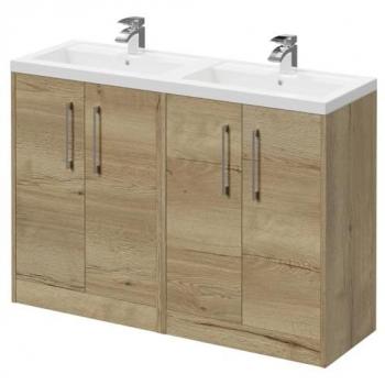 Horizon Vanity Stand, 1200mm Length, Autumn Oak, Polymarble Top, 4 Doors, Polished Chrome Hardware