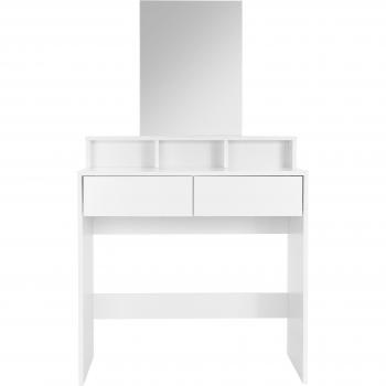 Miroir Intégré : Coiffeuse Moderne Blanc 80x40x140 cm, 2 tiroirs, 2 rangements