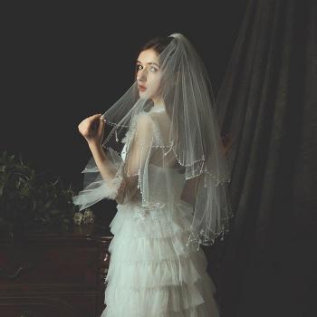 Pearl Adorned Elbow Length Wedding Veil