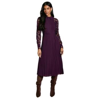 Midriff‑Length Plum Lace & Pleat Dress (Size 10)