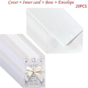 20pcs Elegant Wedding Invitations with Envelopes and Ribbons