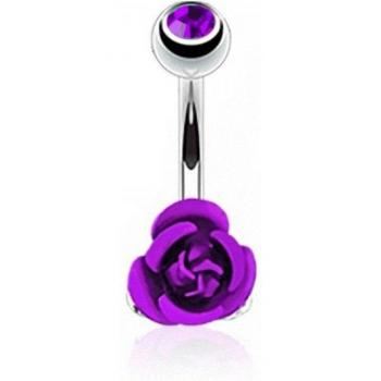 Joyería corporal de acero inoxidable con anillo de piercing de ombligo y flor rosa M8694