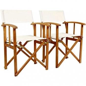Cream Colored Eucalyptus Wood Pair of Directors Chairs by Charles Bentley