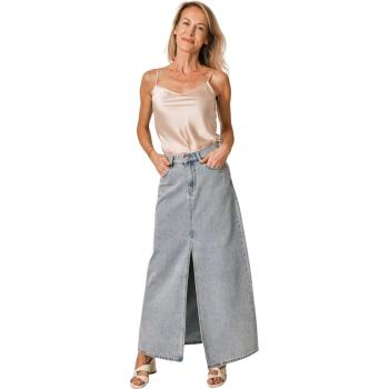 F.A.M. Paris Amber Damen Jeansrock lang mit Schlitz