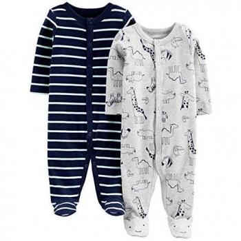 Jungen Schlaf & Spiel von Carter's – 2 Stück Baumwoll‑Fussbett, Tiermuster Grün/Stripe, Preemie