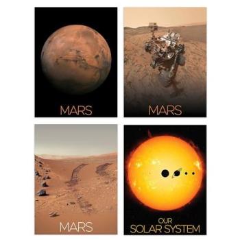 Celestial Expedition Series: 4 NASA Sun & Mars Images for Living Room Walls