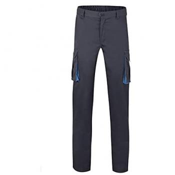 Pantalón de Trabajo Velilla 103024S Stretch Bicolor Slim Fit Elástico con Doble Costura de Seguridad y Multibolsillos en Gris y Celeste Talla 40