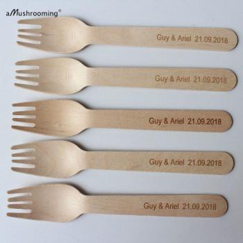 NatureCraft 6.5 Custom Wedding Fork Set – 25 Wood Forks, Personalized Name & Date