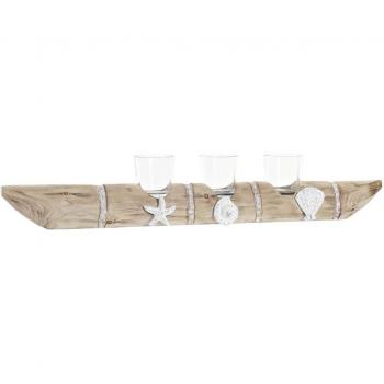 Portavelas de pie DKD Home Decor con cristal transparente y mango de madera en color natural (58,5 x 8 x 10 cm)