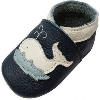 YIHAKIDS Chaussures Souples Bébé Chaudes Chaussons en Cuir Doux Enfant Unisexe Dessin Baleine Taille XL 18-24 Mois Cyan Foncé 24/25