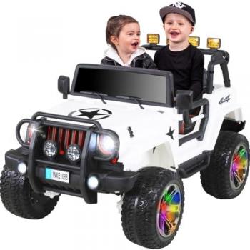 Kinder‑Elektrauto Wrangler 4×4 Jeep 2‑Sitzer – Fernbedienung + EVA‑Reifen + Federung, 140 W (Weiß)