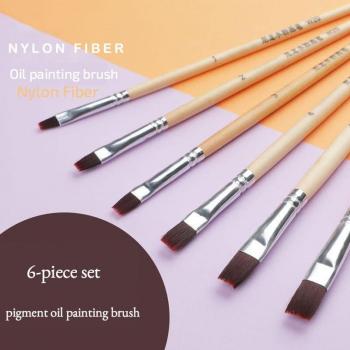 Pinceaux pour peinture à l'huile, gouache et aquarelle, 6 pièces, tige courte en bois, nylon