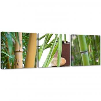 Zen Bamboo Canvas Wall Art Set 90x30 Green