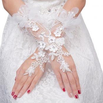 Guantes de Boda de Encaje Longitud del Codo, sin Dedos