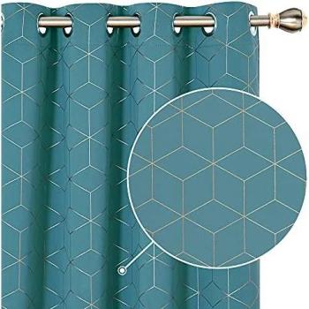 Deconovo Functional Blackout Curtains, Noise Reduction Curtains, Eyelet Curtains, Gold Diamond Printed Thermal Insulated Curtains for Children Bedroom, 46 x 72 Inch