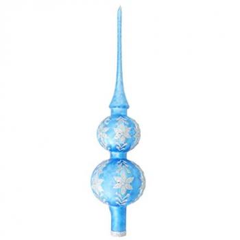 Krebs Glas Lauscha Christbaumspitze aus Glas mit Dekor, 30 cm, blaue Eislack Weihnachtsdeko