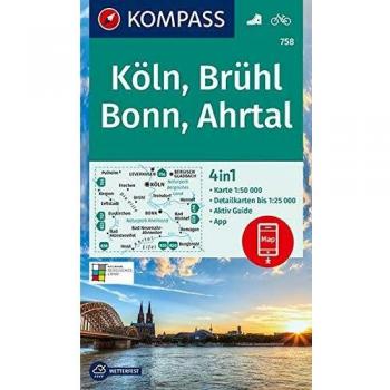 KOMPASS Wanderkarte Köln, Brühl, Bonn, Ahrtal: 4in1 Wanderkarte 1:50000 mit Aktiv Guide und Detailkarten inklusive Karte zur offline Verwendung in der ... (KOMPASS-Wanderkarten, Band 758)