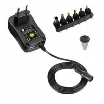 Alimentatore Universale Regolabile 12W AC/DC 3V-12V 1000 mA con 6 Spine DC e Porta USB 1A