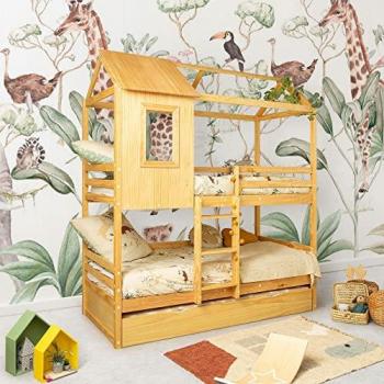Litera de Madera de Pino con Cama Elevable 90x190/90x190cm