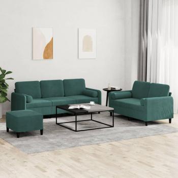 VidaXL 3-teiliges Sofa mit Kissen Dunkelgrün Samt