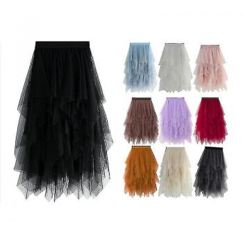 Jupe tulle bleue longueur complète, couture mesh, taille ajustée