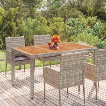 Table de jardin en bois gris 150x90x75 cm résine tressée, meubles d'extérieur