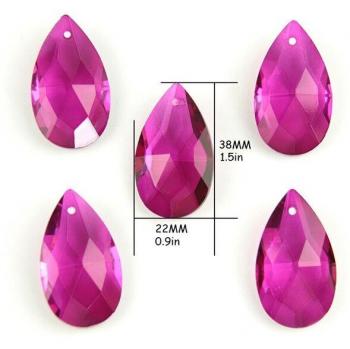 Pendentif Feng Shui en verre fuchsia 38mm, 10 pièces en forme de larme