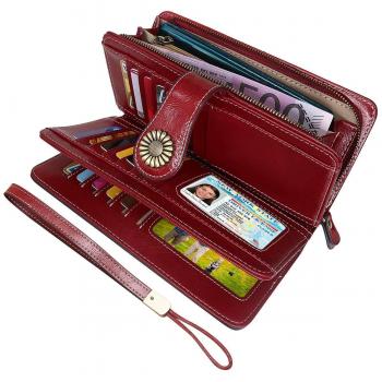 DeFe Geldbörse für Damen mit RFID Schutz und Handyfach in Rot