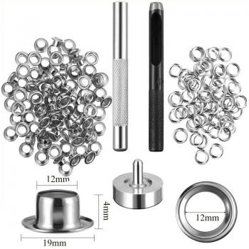 Juego Completo de Troquelador y Ojos Metálicos – 100 Piezas, 4mm a 20mm