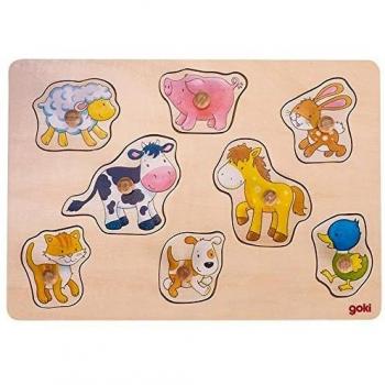 Aquarell‑Bauernhof‑Steckpuzzle aus Holz – 8 Teile (Goki 57727)