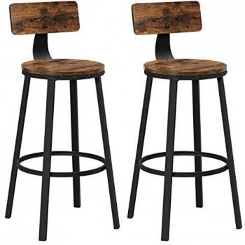 VASAGLE Chaise de bar avec dossier Marron Rustique + Noir