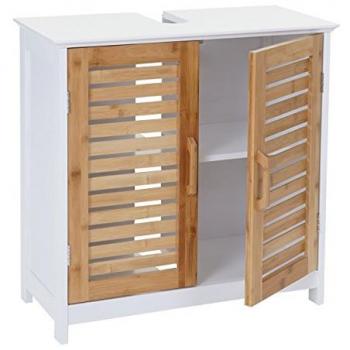 Mobiletto Sottolavabo HWC-B41, 60x60x30cm, Legno Chiaro e Bianco