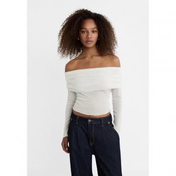 Stradivarius Schulterfreies Shirt Ecru Größe L