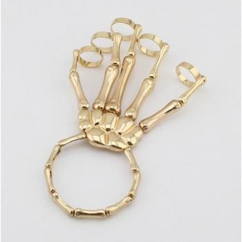 Pulsera elástica de Halloween con calavera para mujer, 3 estilos, brazalete + anillos