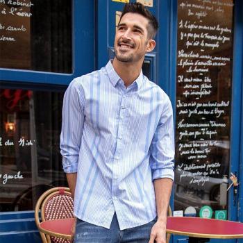 KUEGOU Langarmshirt für Männer aus reiner Baumwolle