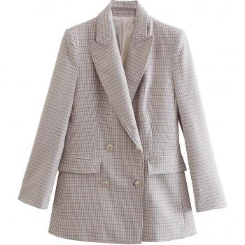 Chaqueta de mujer a rayas con cuadros, doble botonadura, manga larga y bolsillos CD8470