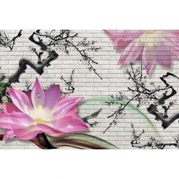 Buntes Lotusgraffiti für Steinwände – 3D Fotopapier