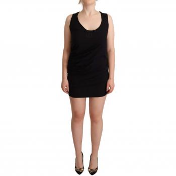Roberto Cavalli Katoen‑Jurk: Zwart, Mouwloos, Mini Sheath