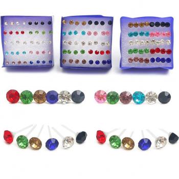 Pendientes de bisutería de cristal colorido para mujer, aretes sencillos, 20 pares/set, tamaños 3/4/5/6mm