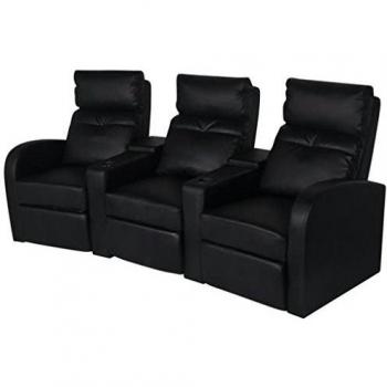 SILLÓN RECLINABLE DE 3 PLAZAS DE CUERO ARTIFICIAL NEGRO